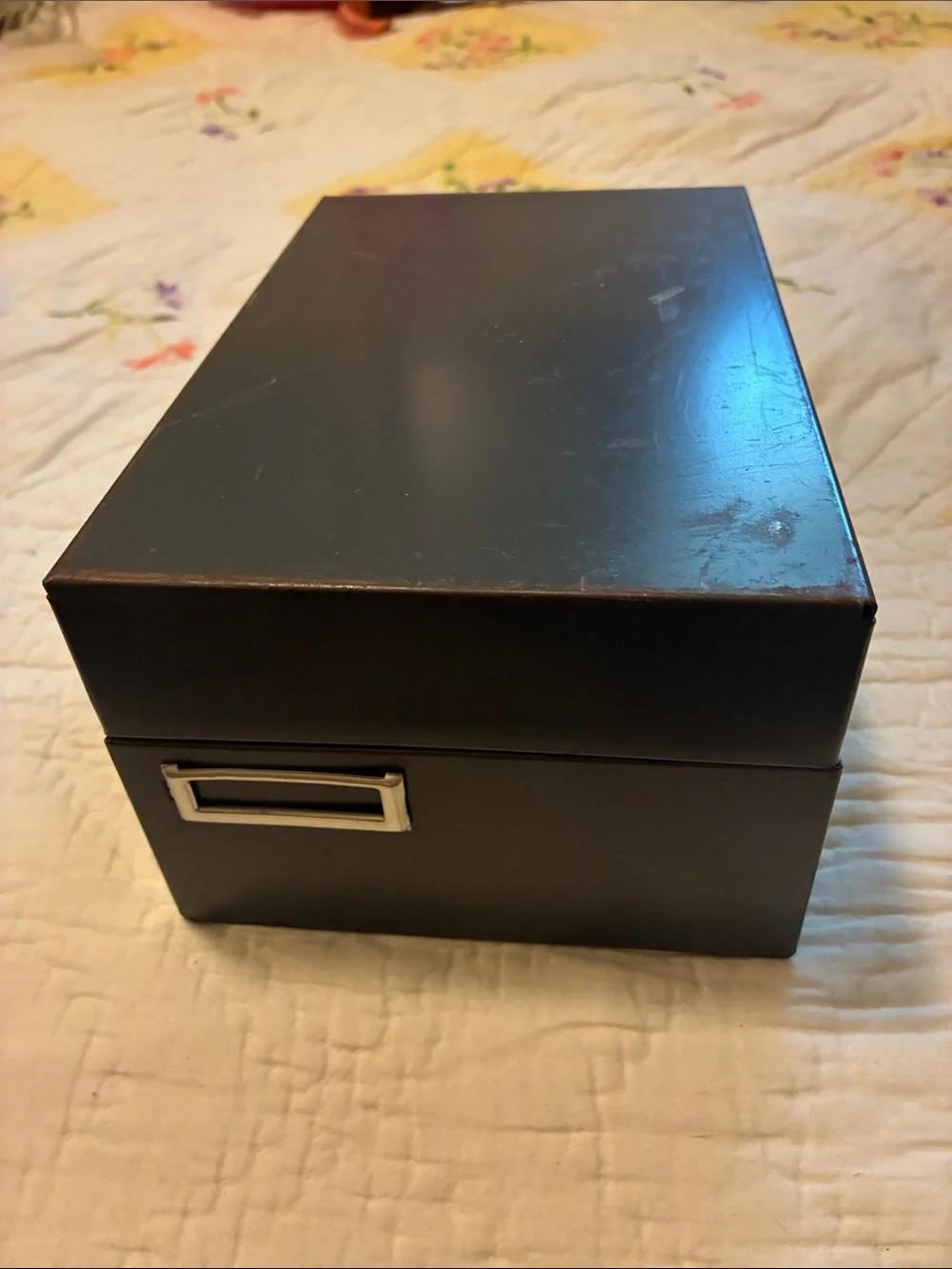 Dark Gray Vintage Storage Box/File with Label Holder